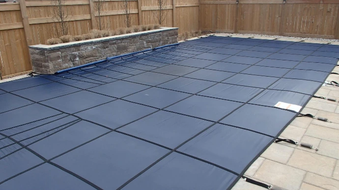 blue safety cover with waterfall